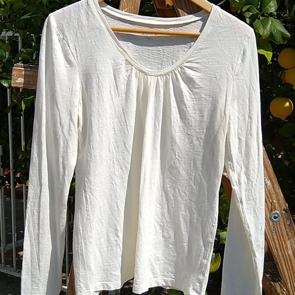 Loft Vanilla Long Sleeve Gathered Scoop Neck Tee M - Picture 1 of 5